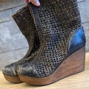 Bed Stu Cobbler Nevele Leather Mesh Platform Wedge